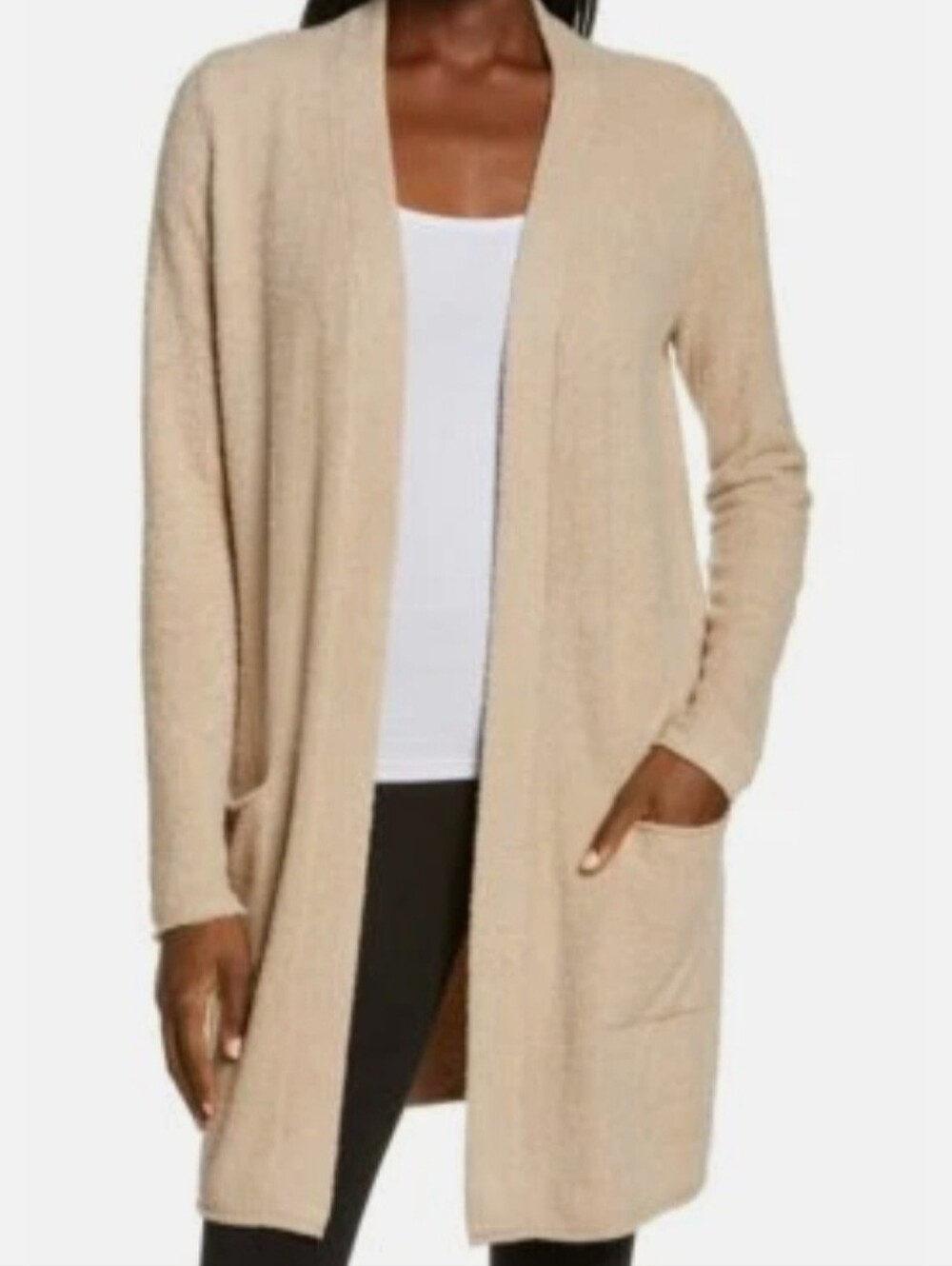 Barefoot Dreams CozyChic Lite Essential Long Pocket Cardigan in Bisque Large - Picture 3 of 15